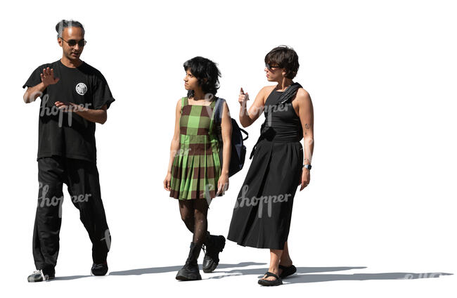 cut out group of three friends walking