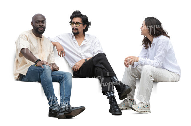 cut out group of three people sitting and talking