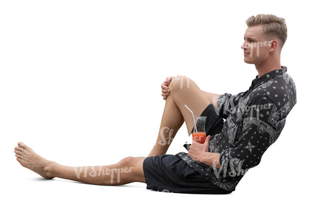 cut out man in shorts sitting and drinking cocktails