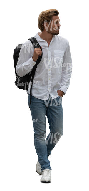 man in a white shirt walking