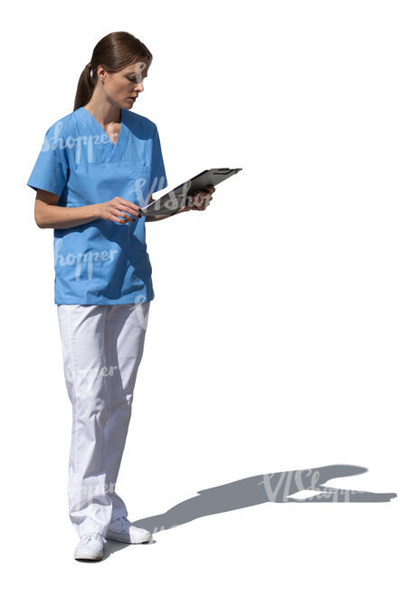 cut out medical worker standing and reading a chart