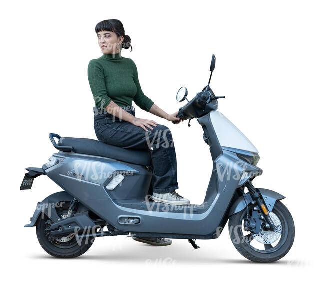 woman on a motor scooter stopping