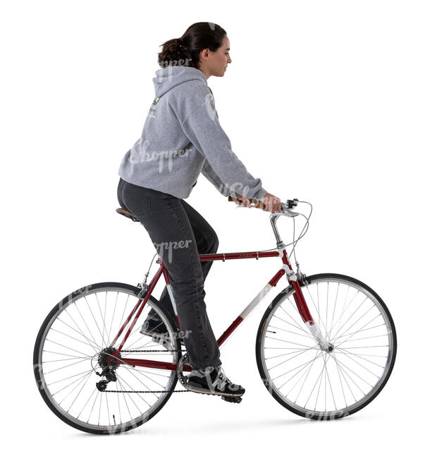 side view of a woman riding a bicycle