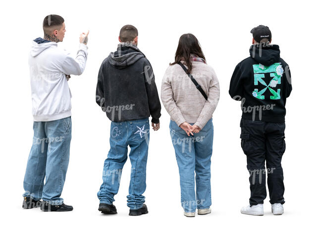 group of people standing seen from back angle