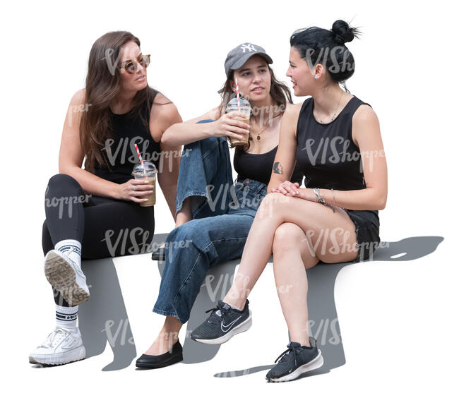 three cut out women sitting and chatting
