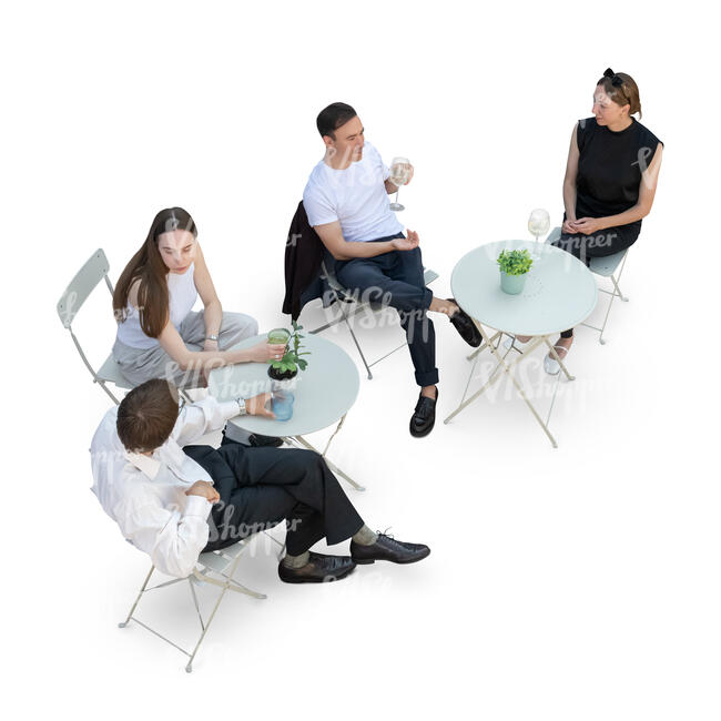 top view of young chic people sitting in a restaurant