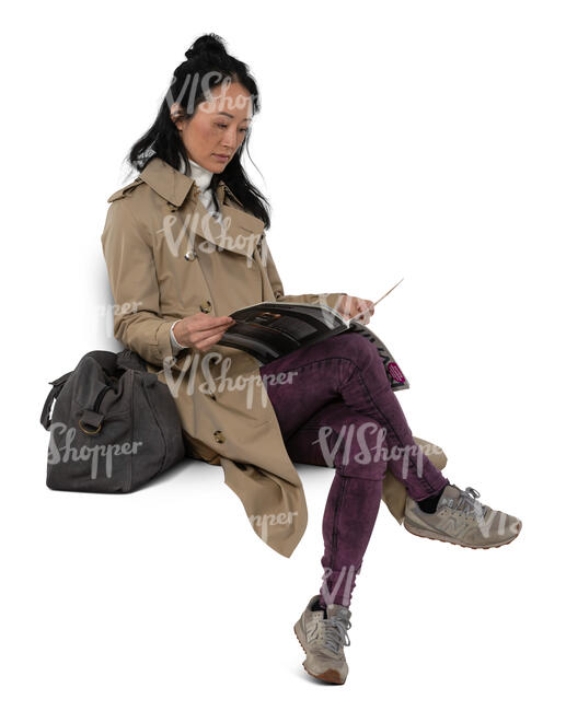 cut out asian woman sitting in autumn