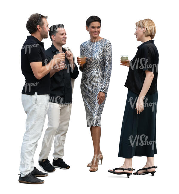 cut out group of friends talking and drinking at a party