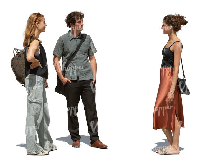 group of friends standing outside in summer and talking