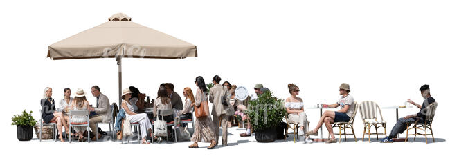 cut out large street cafe scene with many people