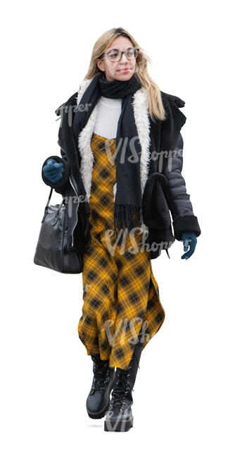 cut out woman with a winter jacket walking
