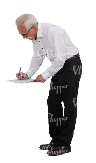 cut out senior businessmen signing documents