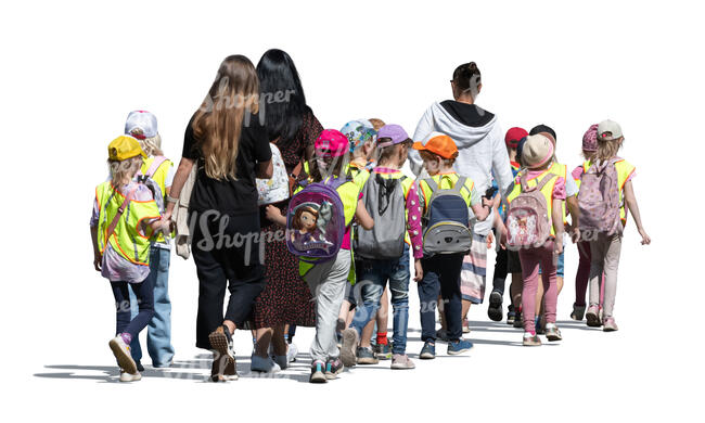 group of kindergarten kids and teachers walking