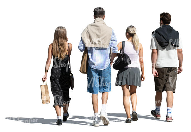 group of four young people walking
