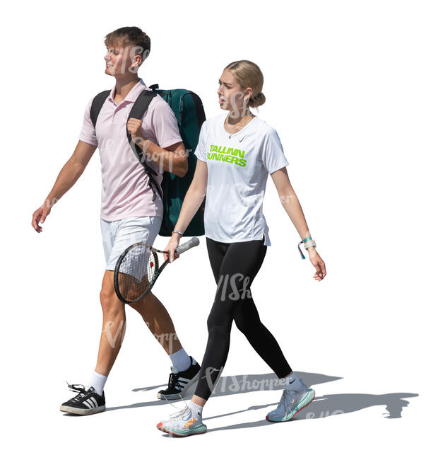two cut out tennis players walking