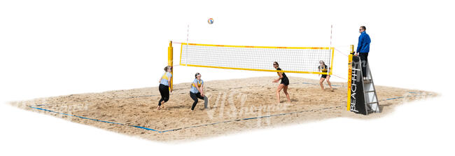 beach volleyball contest with women teams playing