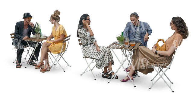 close up view of a cafe with people sitting and talking