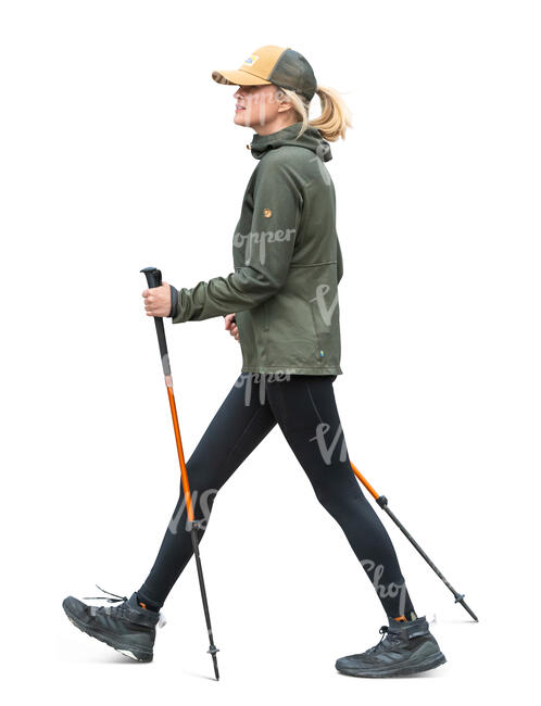 cut out woman with trekking poles walking