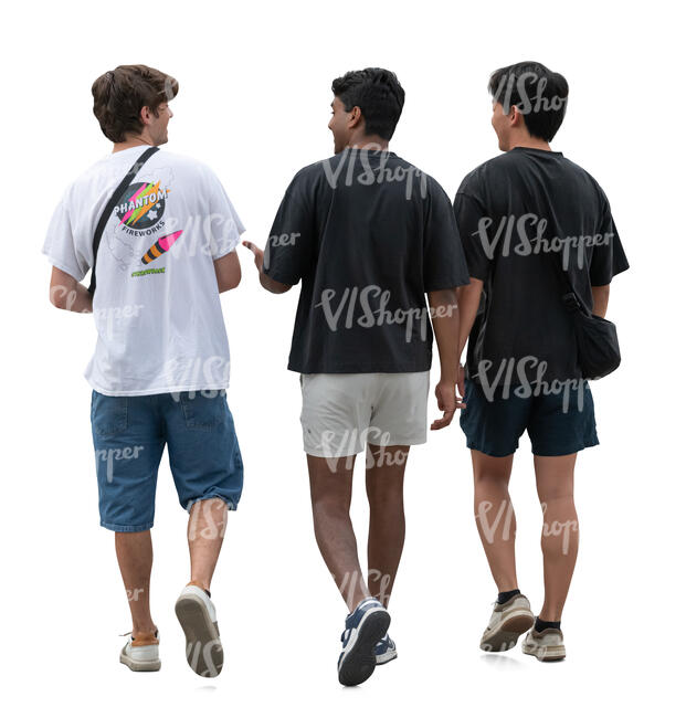 diverse group of young men walking and talking