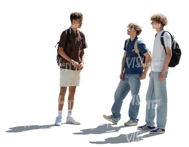 cut out backlit group of teenage boys standing and talking